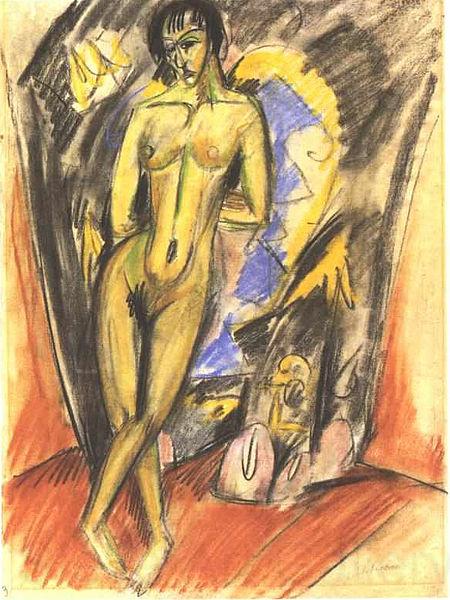 Ernst Ludwig Kirchner Standing female nude in frot of a tent Spain oil painting art